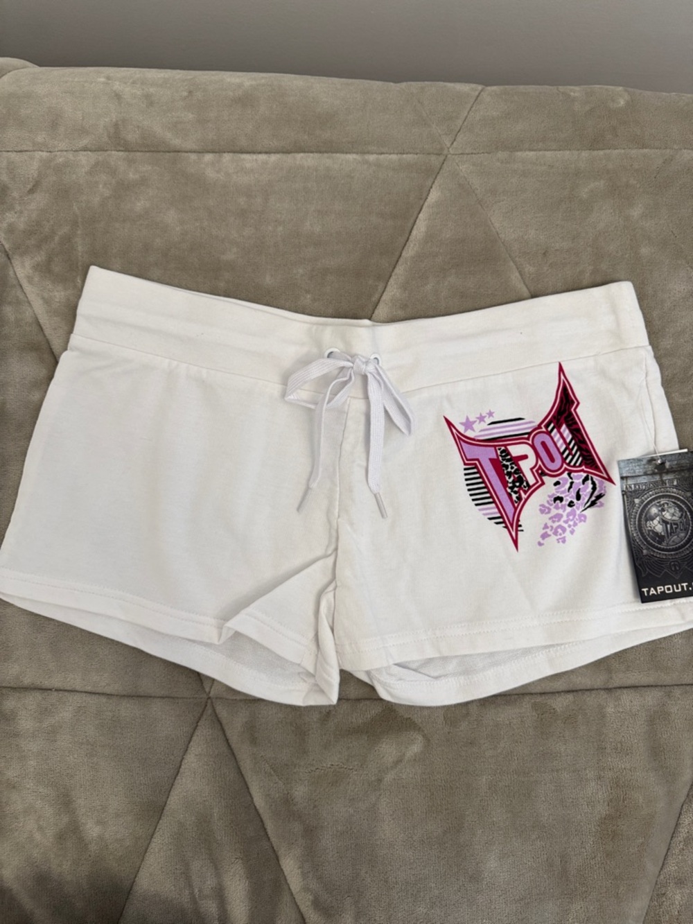 Tapout White Women's Athletic Shorts with Pink Graphic Accent